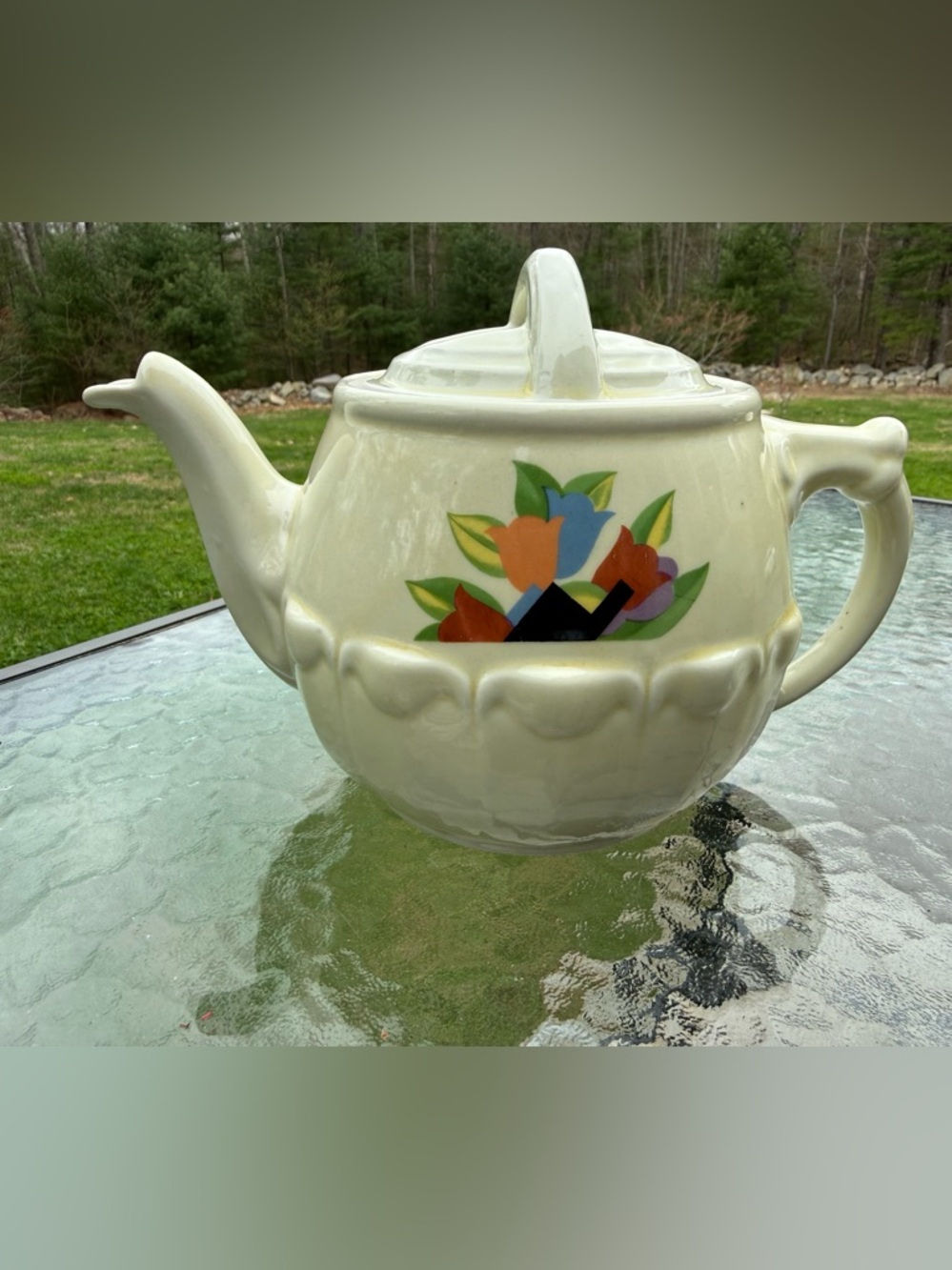 Vintage DRIPOLATOR ArtDeco Style Ceramic Teapot with Multicolor Floral Accent